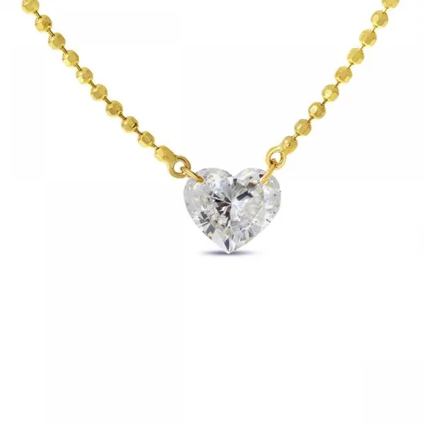 14K Yellow Gold .48 ct Single Heart Dashing Diamond 18 inch Bead Necklace Ambassador Diamond Jewelers Tucson, AZ