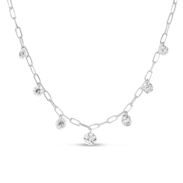 14K White Gold Graduated Dashing Diamond Paperclip Chain Necklace Rick's Jewelers California, MD
