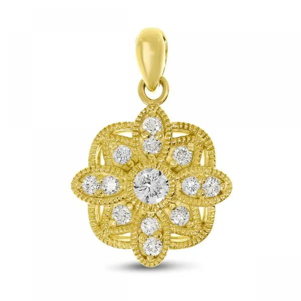 14K Yellow Gold Diamond Millgrain Floral Pendant Ambassador Diamond Jewelers Tucson, AZ