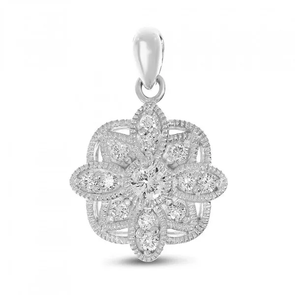 14K White Gold Diamond Millgrain Floral Pendant Clater Jewelers Louisville, KY