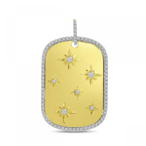 14K Yellow Gold Diamond Starburst Dog Tag Pendant Ambassador Diamond Jewelers Tucson, AZ