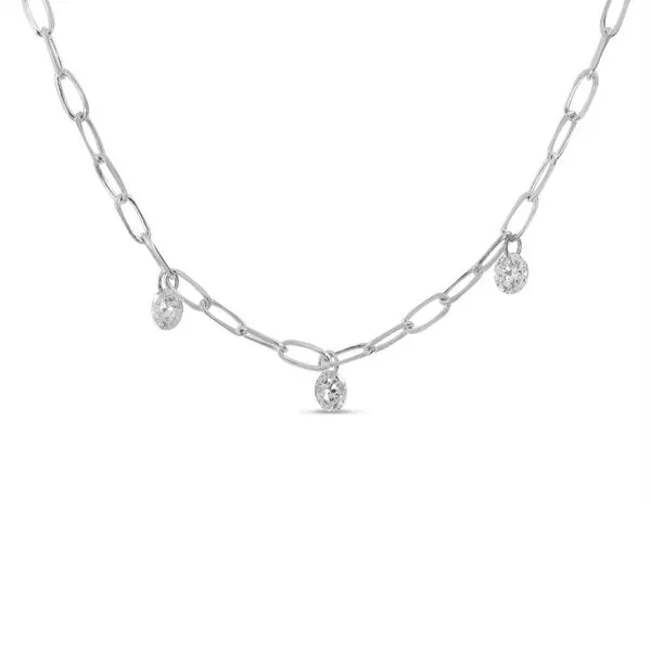 14K White Gold 3 Diamond Dashing Diamond Lightweight Link Necklace Clater Jewelers Louisville, KY