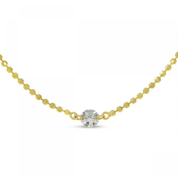 14K Yellow Gold Single .10 ct Double Pierced Dashing Diamond 18 inch Bead Chain Necklace J. Meredith Jewelers Delafield, WI