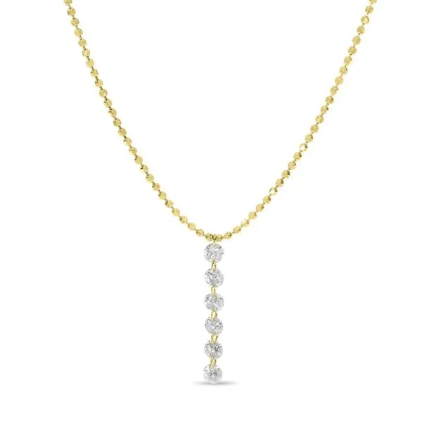14K Yellow Gold Dashing Diamond 6 Pierced Diamonds 18  Bead Chain Necklace