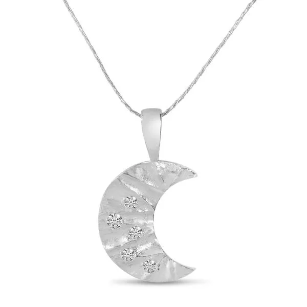 14K White Gold Brushed Diamond Moon Pendant Clater Jewelers Louisville, KY
