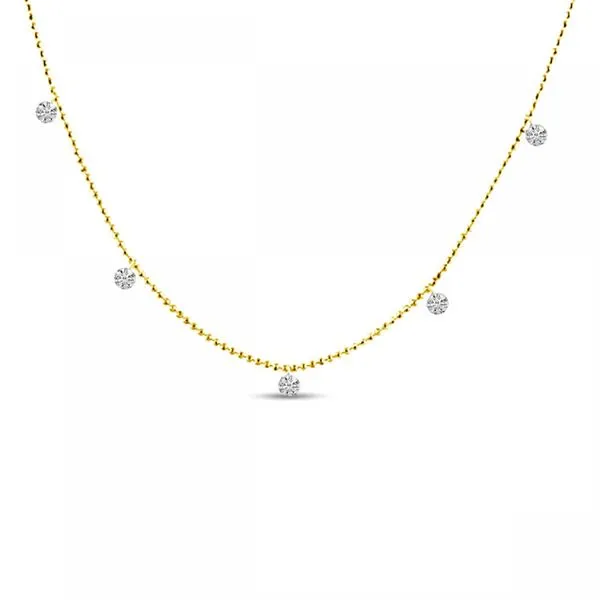 14K Yellow Gold 5 Diamond .75 ct Dashing Diamond 16 inch Bead Chain Necklace Clater Jewelers Louisville, KY