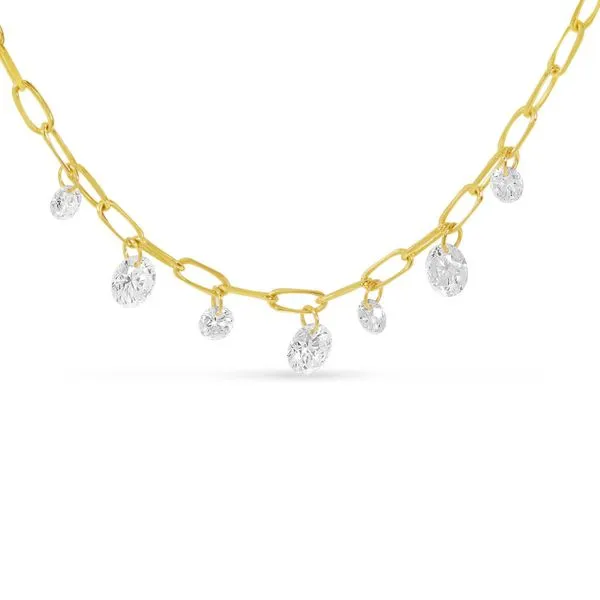 14K Yellow Gold Dashing Diamond 7-Stone 18 inch Link Necklace Rox Atlanta Jewelers Decatur, GA