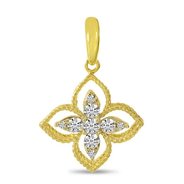 14K Yellow Gold Diamond Floral Millgrain Pendant Ambassador Diamond Jewelers Tucson, AZ
