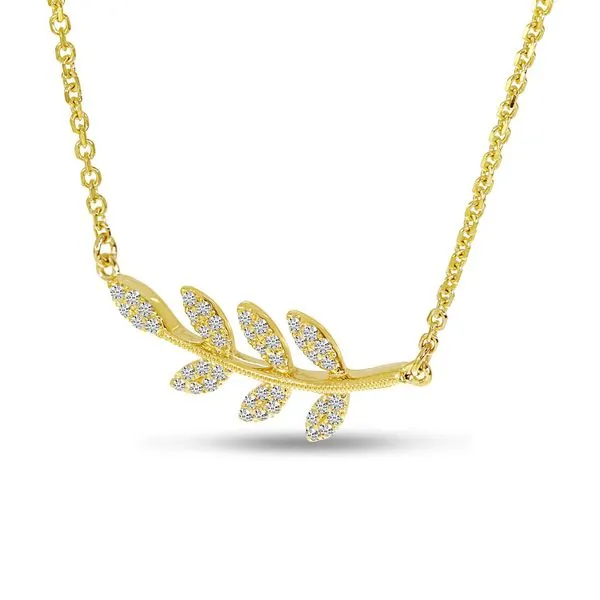 14K Yellow Gold East 2 West Diamond Leaf 18 Cable Necklace