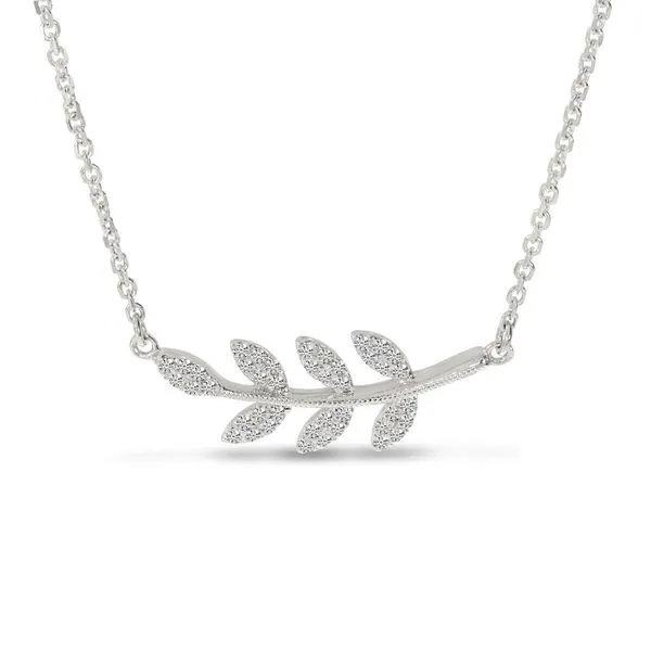 14K White Gold East 2 West Diamond Leaf 18 Cable Necklace