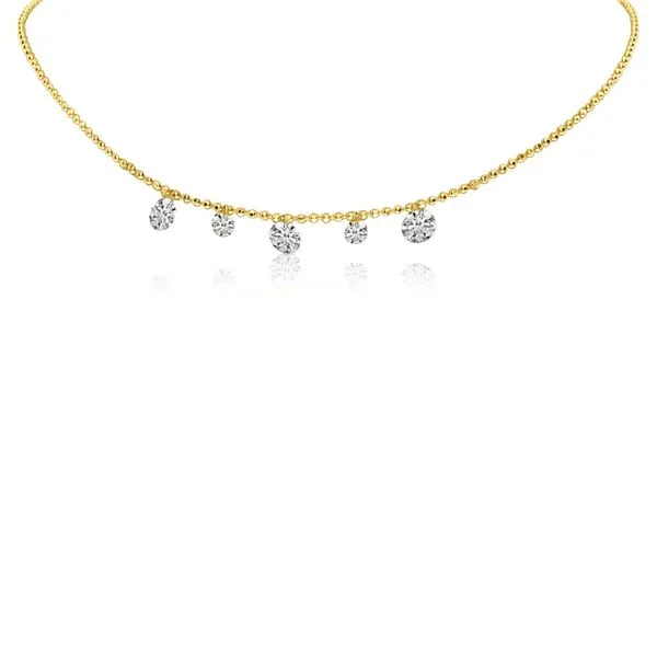 14K Yellow Gold Five Diamond 1.05 ct Dashing Diamond 18 inch Bead Chain Necklace Ambassador Diamond Jewelers Tucson, AZ