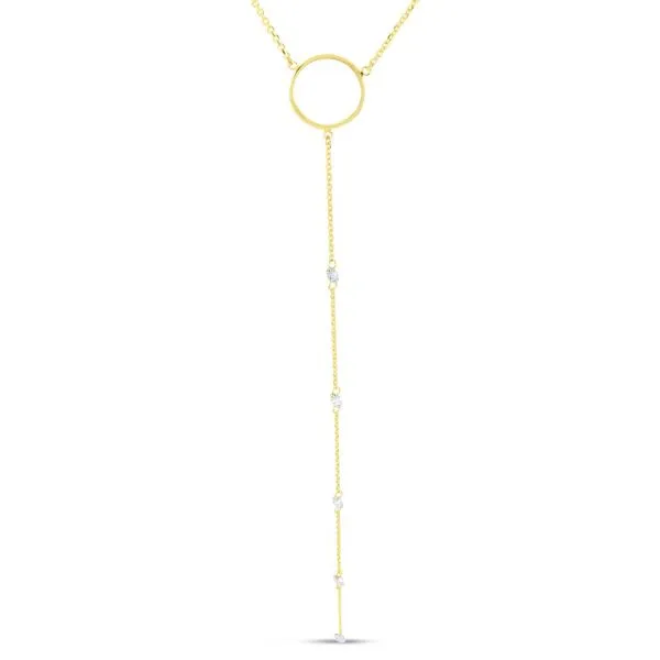 14K Yellow Gold .40 ct Dashing Diamond Circle Lariat 18 inch Cable Chain Necklace Clater Jewelers Louisville, KY