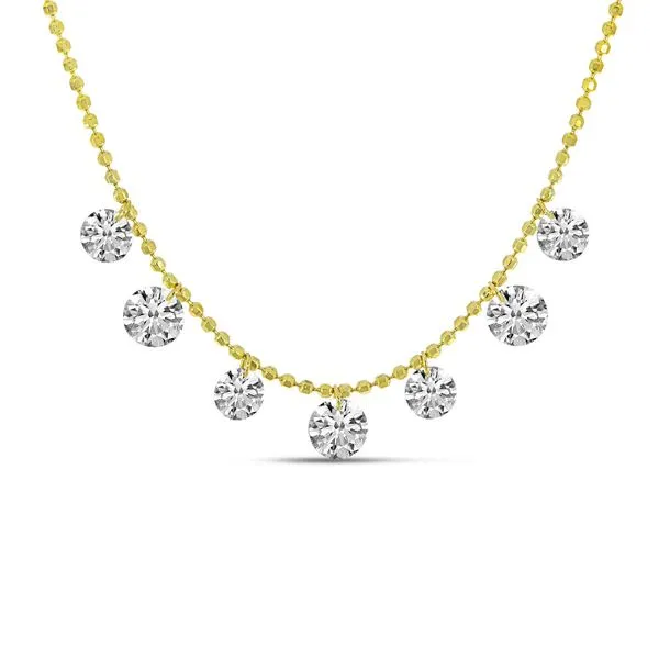 14K Yellow Gold 1.35 Ct Dashing Diamond 7 Stone Necklace on Bead Chain Ambassador Diamond Jewelers Tucson, AZ