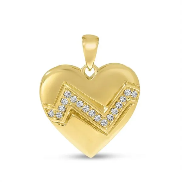 14K Yellow Gold Puffed Diamond Zigzag Heart Pendant Ambassador Diamond Jewelers Tucson, AZ