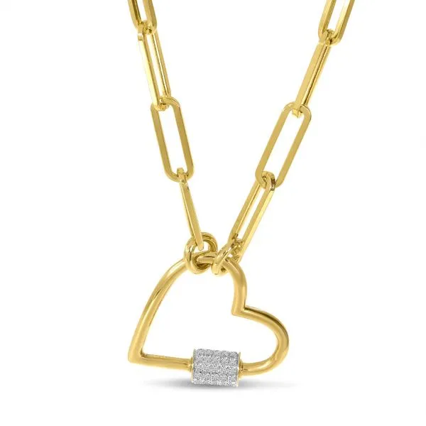 14K Yellow Gold Diamond Heart Lock Paperclip Chain The Jewelry Source El Segundo, CA