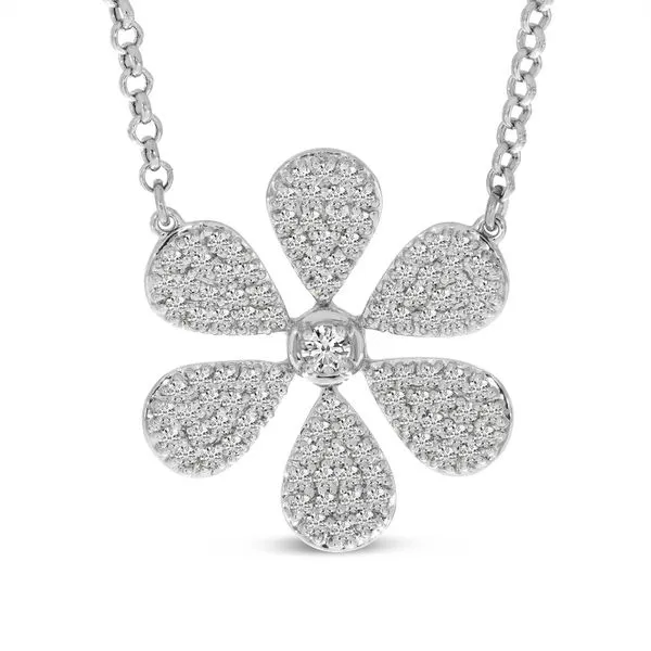 14K White Gold Large Diamond Flower Necklace Davidson Jewelers East Moline, IL