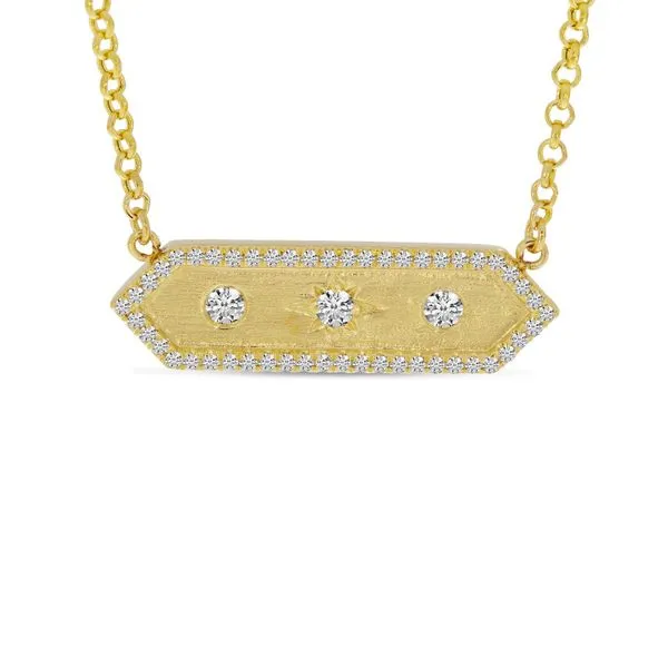 14K Yellow Gold Diamond Halo Brushed Hexagon Bar Necklace Clater Jewelers Louisville, KY