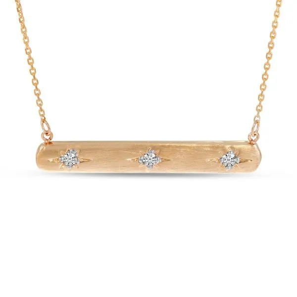 14K Rose Gold 3 Diamond Brushed Gold Bar Necklace Ambassador Diamond Jewelers Tucson, AZ