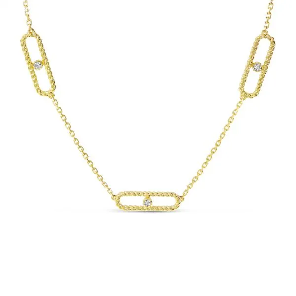 14K Yellow Gold 5-Station Diamond Twist Paperclip Necklace Ambassador Diamond Jewelers Tucson, AZ