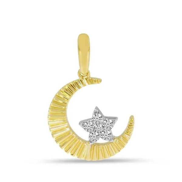 14K Two Tone Gold Textured Moon & Diamond Star Pendant Moseley Diamond Showcase Inc Lexington, SC