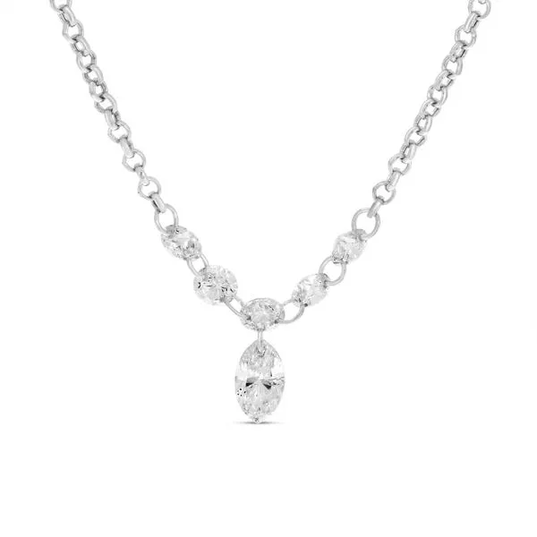 14K White Gold Dashing Diamonds & Marquis Drop Necklace Ambassador Diamond Jewelers Tucson, AZ