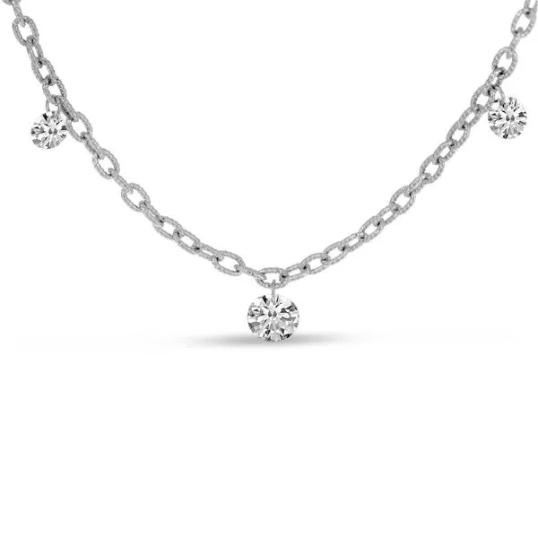 14K White Gold 3-stone Pierced Diamond Large Rolo Chain Necklace Ambassador Diamond Jewelers Tucson, AZ