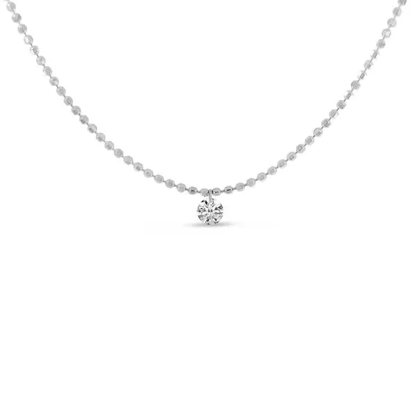 14K White Gold Single Pierced Diamond 18 inch Bead Chain Necklace The Jewelry Source El Segundo, CA