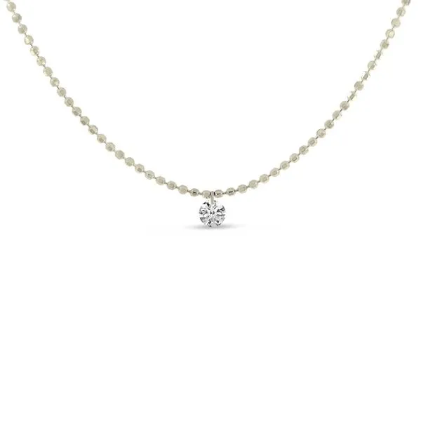 14K White Gold Single Pierced Diamond Bead 16 Chain Necklace