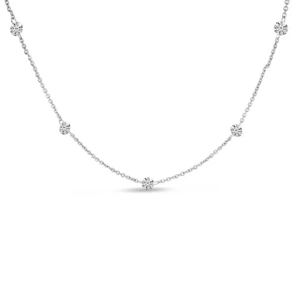 14K White Gold 7-stone Double Pierced Diamond Cable Chain 16 Necklace