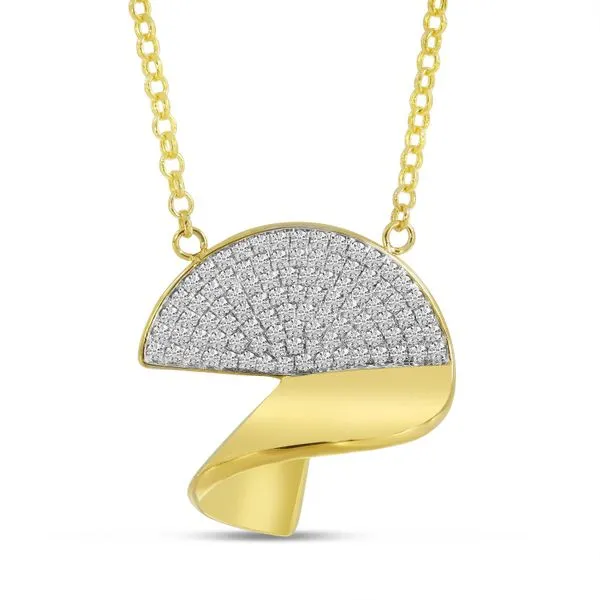 14K Yellow Gold Half Diamond Pave Disc Necklace Ambassador Diamond Jewelers Tucson, AZ