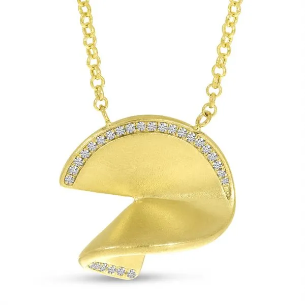 14K Yellow Gold Diamond Outline Pave Disc Brushed Gold Necklace Ambassador Diamond Jewelers Tucson, AZ