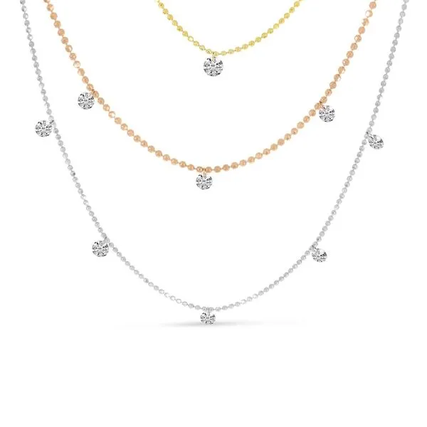14K Tri Color Gold Triple Chain Dashing Diamonds Necklace Rick's Jewelers California, MD