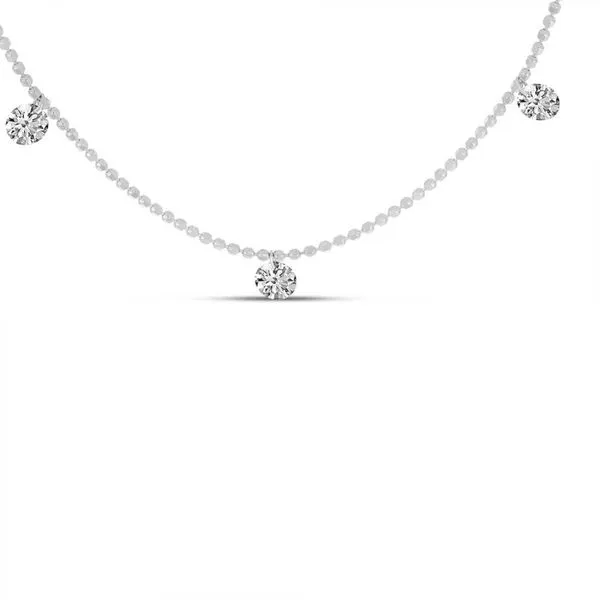 14K White Gold Diamond Dashing Three Diamond 18 inch Beaded Necklace Davidson Jewelers East Moline, IL