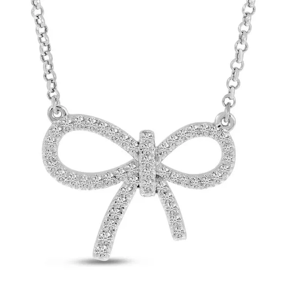 14K White Gold Diamond Bow Necklace Ambassador Diamond Jewelers Tucson, AZ
