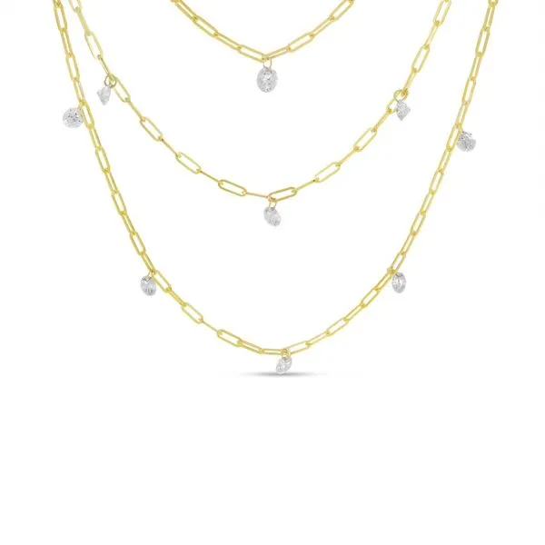 14K Yellow Gold Dashing Diamonds Triple Paperclip Chain Necklace Ambassador Diamond Jewelers Tucson, AZ