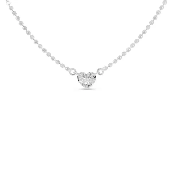 14K White Gold Single Heart Dashing Diamond 18 Bead Chain Necklace