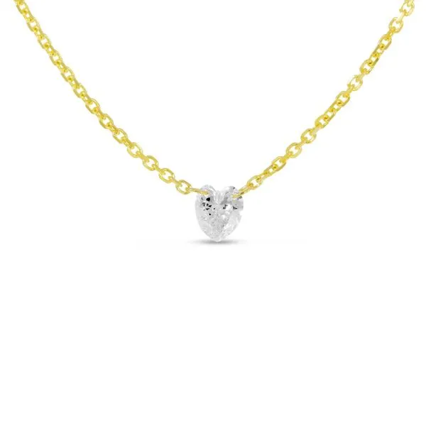 14K Yellow Gold Single Heart Dashing Diamond 18 Bead Chain Necklace