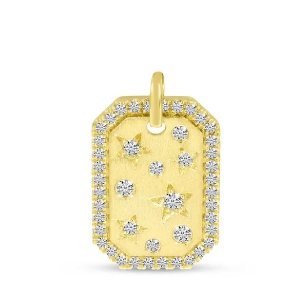 14K Yellow Gold Diamond Halo Stars Brushed Gold Pendant Ambassador Diamond Jewelers Tucson, AZ