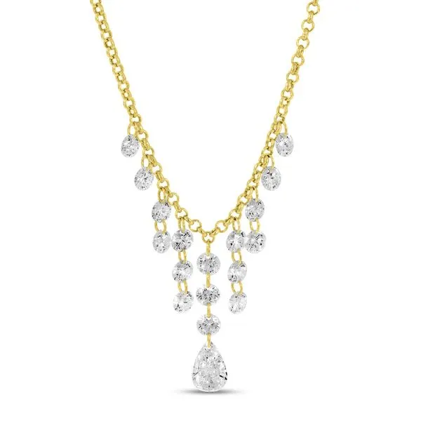 14K Yellow Gold Cleopatra Dashing Diamonds 18 Rolo Chain Necklace