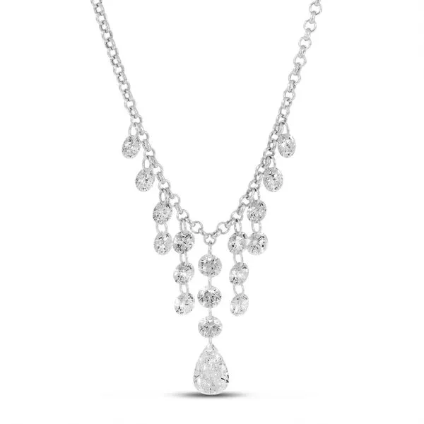 14K White Gold Cleopatra Dashing Diamonds 18 Rolo Chain Necklace