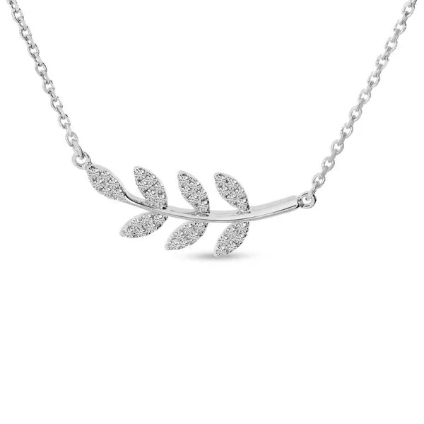 14K White Gold Diamond East to West Leaf Necklace Ambassador Diamond Jewelers Tucson, AZ