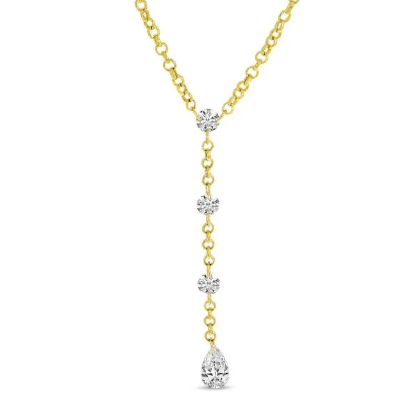 14K Yellow Gold Dashing Diamond .54 Ct Round and Pear 18 inch  Lariat Necklace Ambassador Diamond Jewelers Tucson, AZ