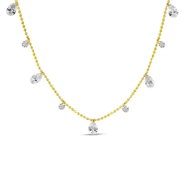 14K Yellow Gold Dashing Diamond Alternating Pear and Round Diamond Station 18 inch Necklace Ambassador Diamond Jewelers Tucson, AZ