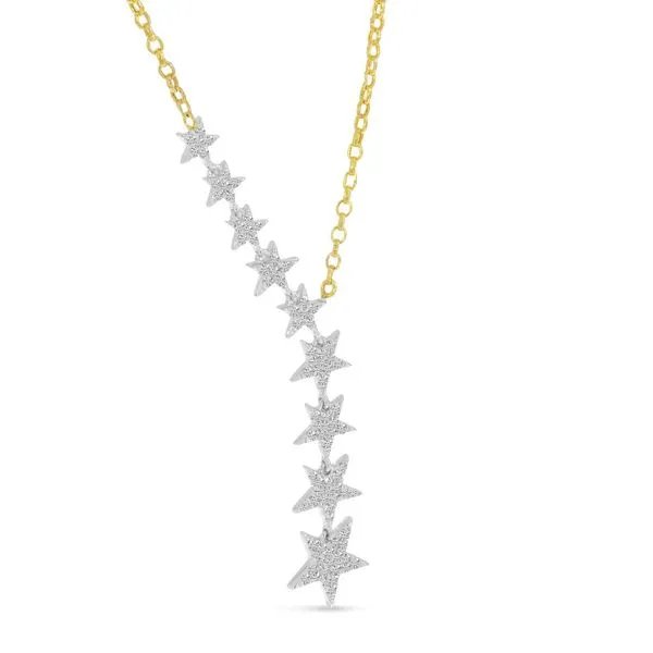 14K Two Tone Gold Diamond Cascading Stars Necklace Image 2 Ambassador Diamond Jewelers Tucson, AZ