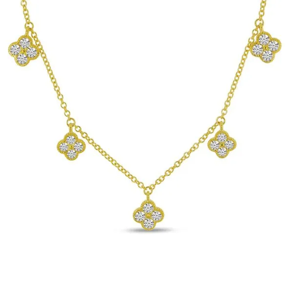 14K Yellow Gold Diamond Stationed Clover 18 inch Necklace Ambassador Diamond Jewelers Tucson, AZ