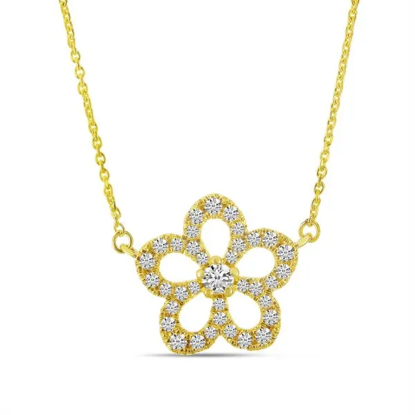 14K Yellow Gold Diamond Floral Necklace Ambassador Diamond Jewelers Tucson, AZ