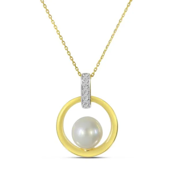 14K Yellow Gold Pearl and Diamond Frontal Hoop Pendant J. Meredith Jewelers Delafield, WI