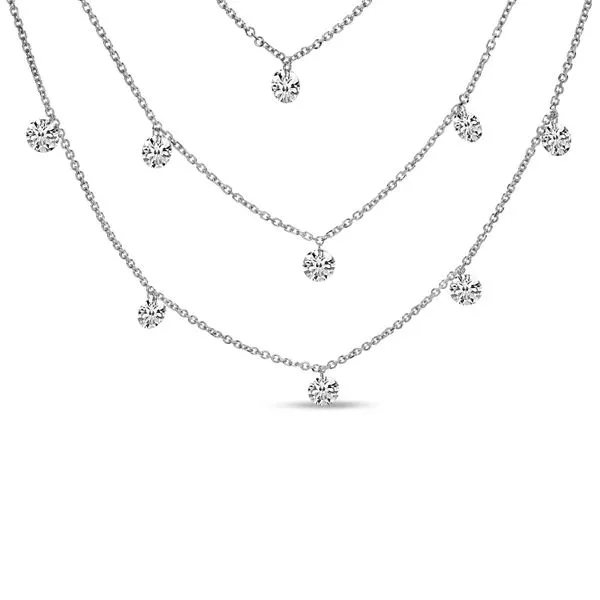14K White Gold Triple Chain Convertible 2.25 ct Dashing Diamonds Necklace Clater Jewelers Louisville, KY