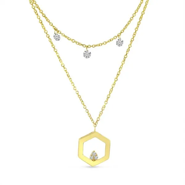 14K Yellow Gold Dashing Diamond Hex Double Layer Necklace Rick's Jewelers California, MD