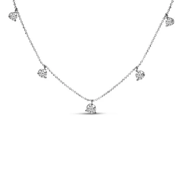 14K White Gold 5 Floating Diamond Dangle Station Necklace Ambassador Diamond Jewelers Tucson, AZ